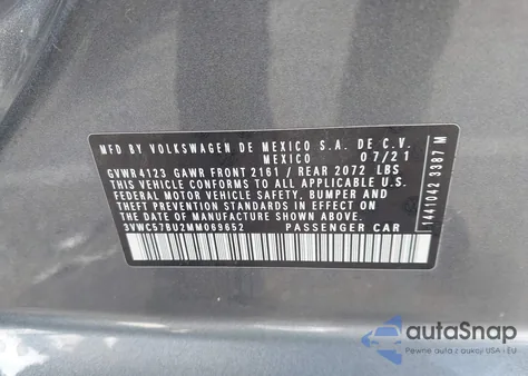 2021 Volkswagen Jetta 1.4T R-Line/1.4T S/1.4T Se из США, поврежденный, VIN 3VWC57BU2MM069652